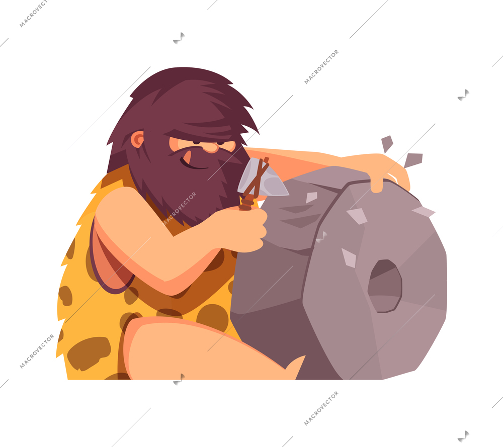 Primitive man caveman composition with cartoon human character of ancient person vector illustration