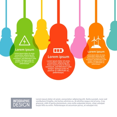 Electricity infographics set with power energy industry symbols in flat lightbulb collection vector illustration