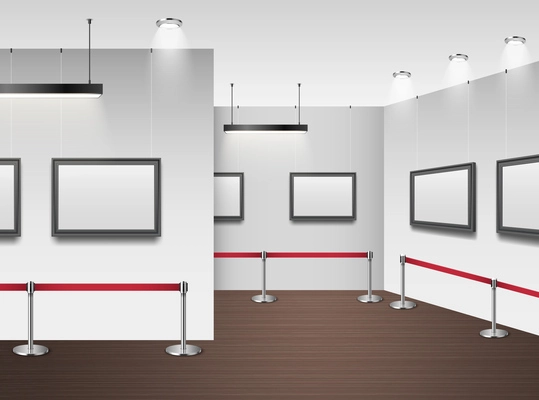 Picture gallery or modern art museum interior mockup realistic vector illustration