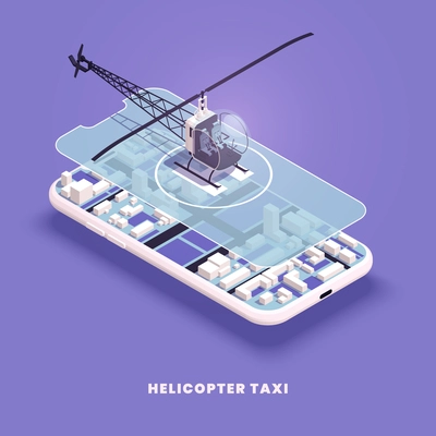 Modern airplane transport with helicopter taxi application isometric vector illustration