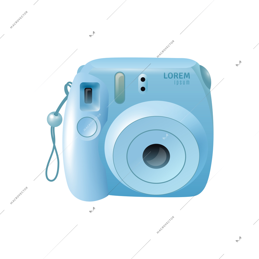 Realistic blue instant camera on white background vector illustration