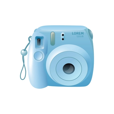 Realistic blue instant camera on white background vector illustration