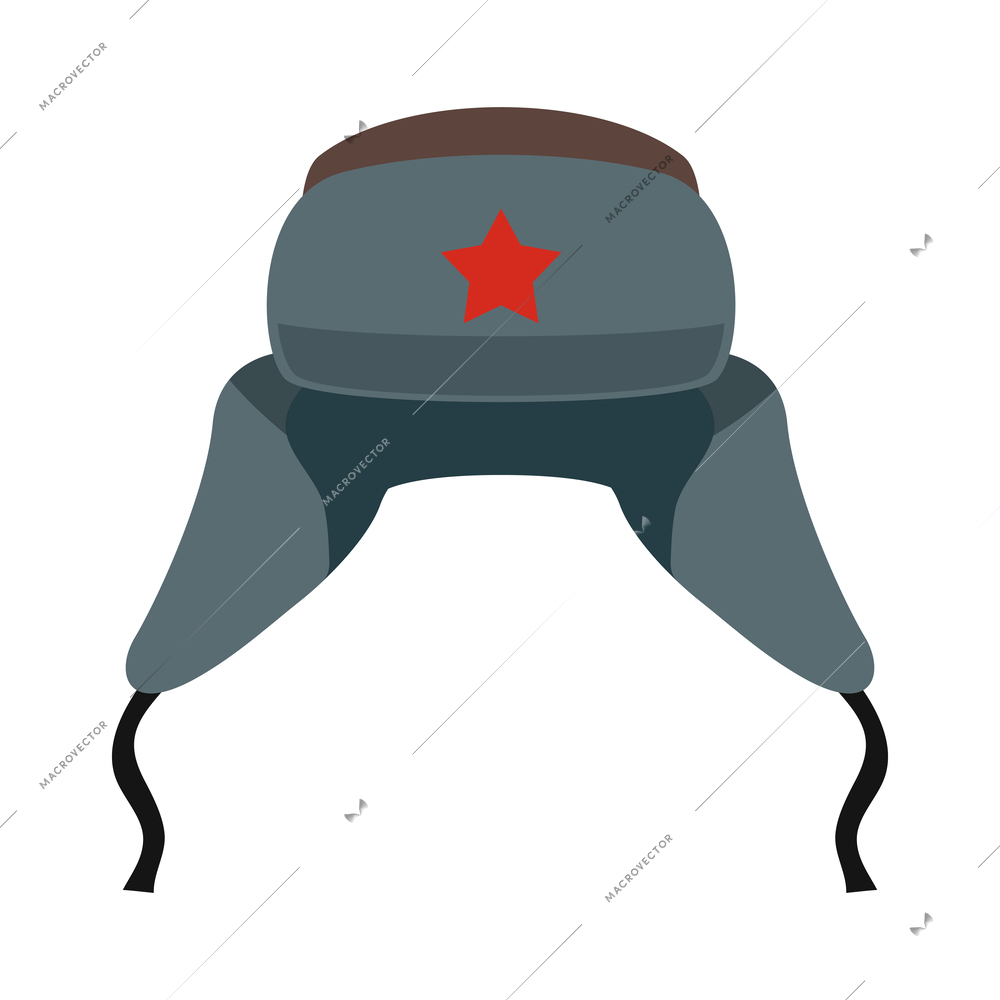 Ushanka russian traditional national hat with red star flat vector illustration