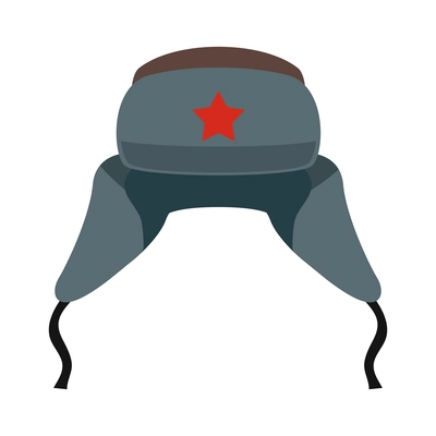 Ushanka russian traditional national hat with red star flat vector illustration