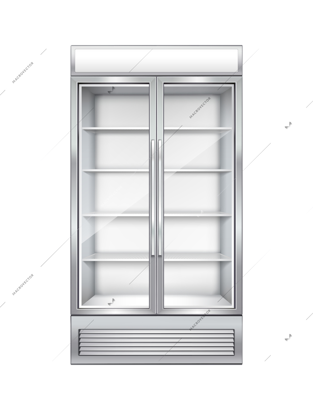 Realistic empty commercial refrigerator with glass doors vector illustration