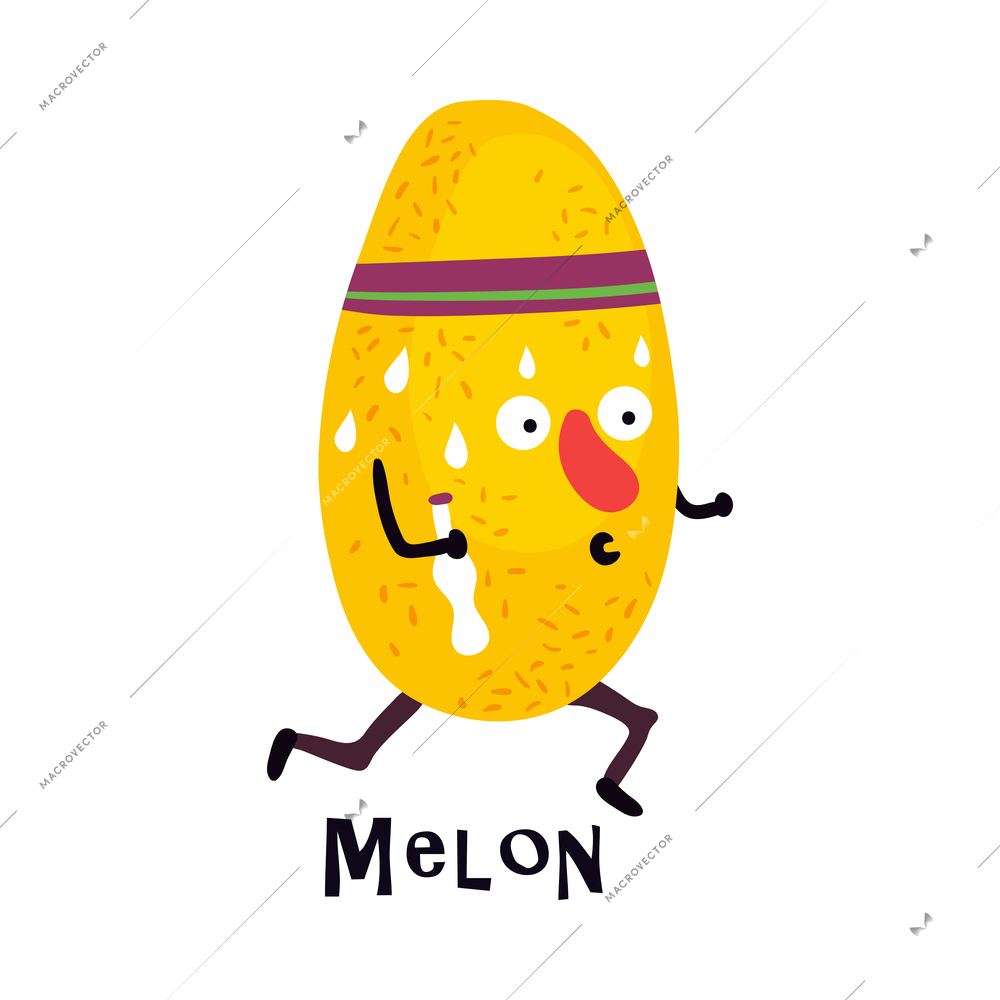 Funny character of sweating melon jogging cartoon vector illustration