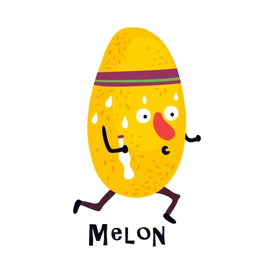 Funny character of sweating melon jogging cartoon vector illustration