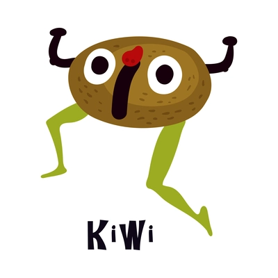 Cute funny kiwi character jumping on white background cartoon vector illustration