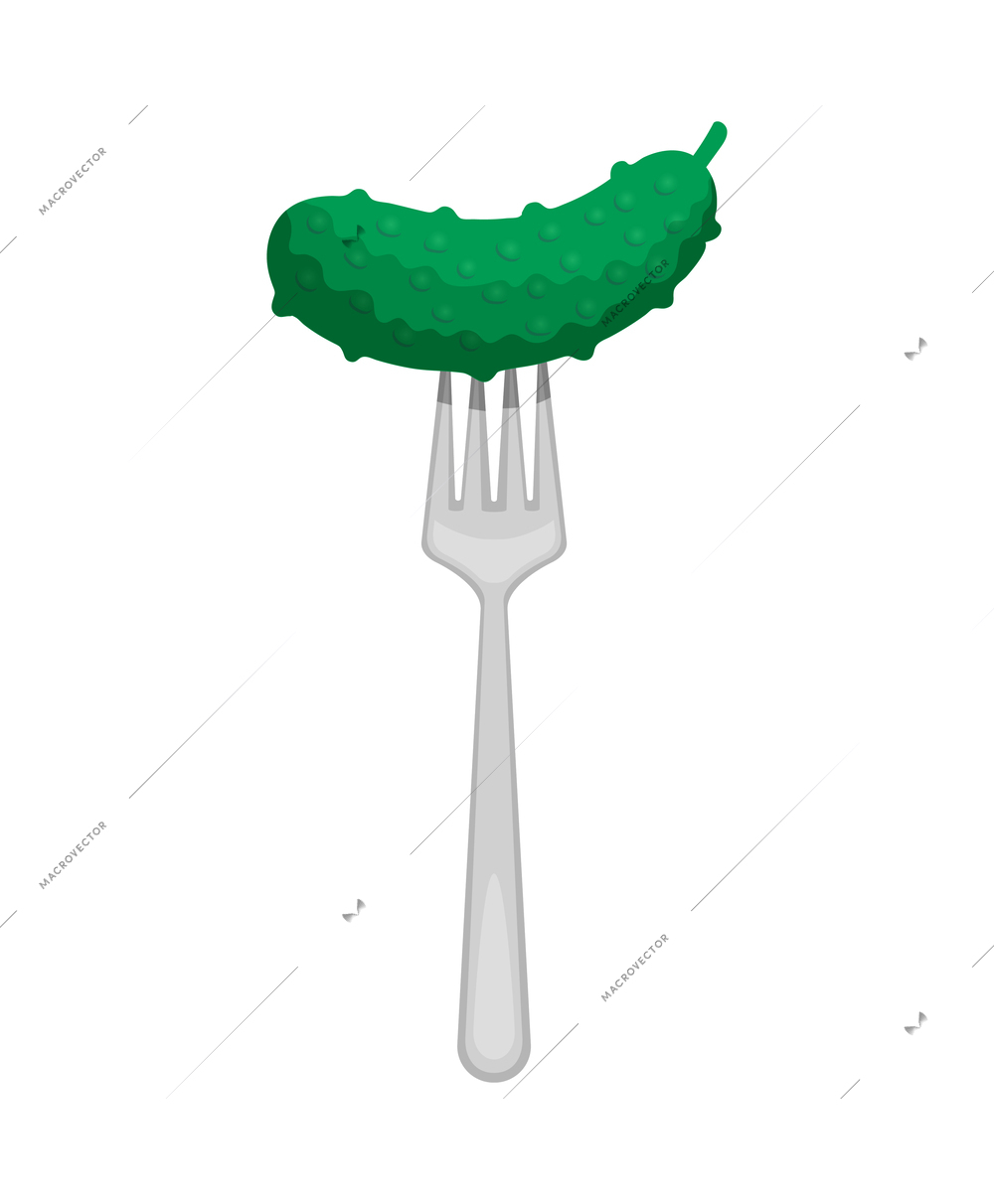 Flat quick pickled cucumber on fork vector illustration
