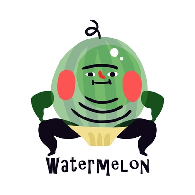 Funny cartoon watermelon character doing sumo vector illustration