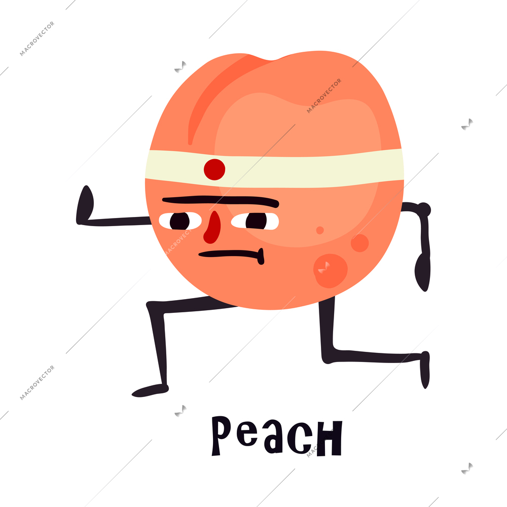 Cartoon funny character of peach doing karate vector illustration