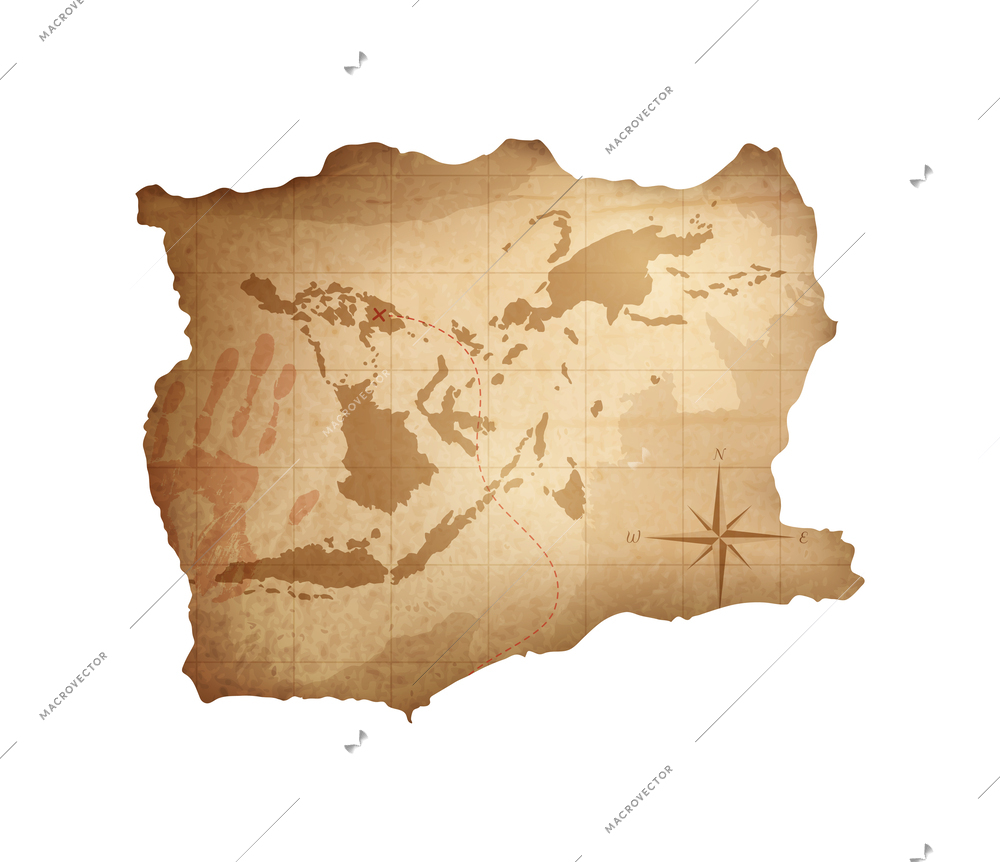 Realistic old pirate treasure map vector illustration