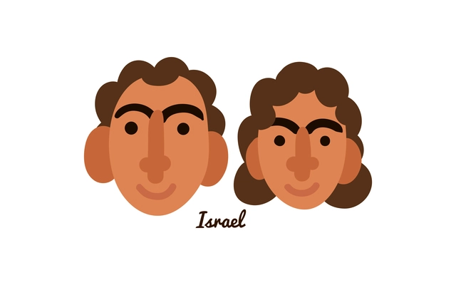 Two flat male and female human faces from israel vector illustration