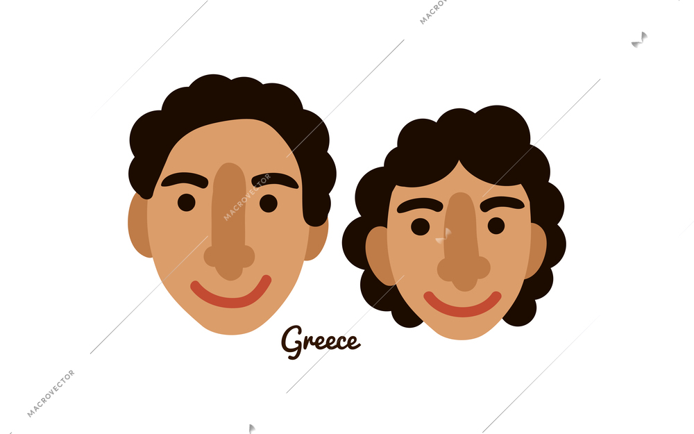 Two flat male and female human faces from greece vector illustration