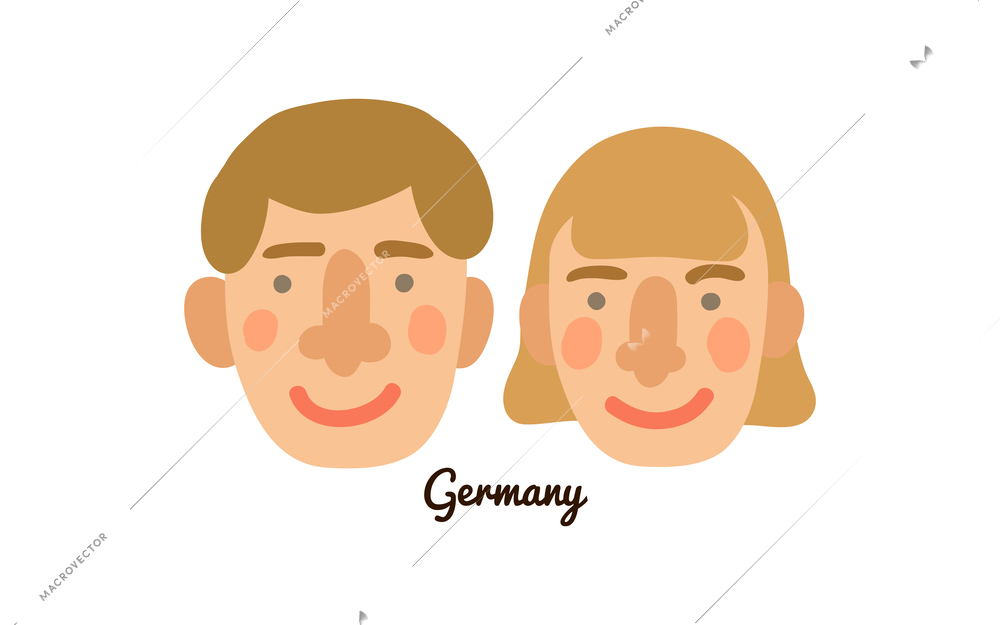 Two flat male and female human faces from germany vector illustration