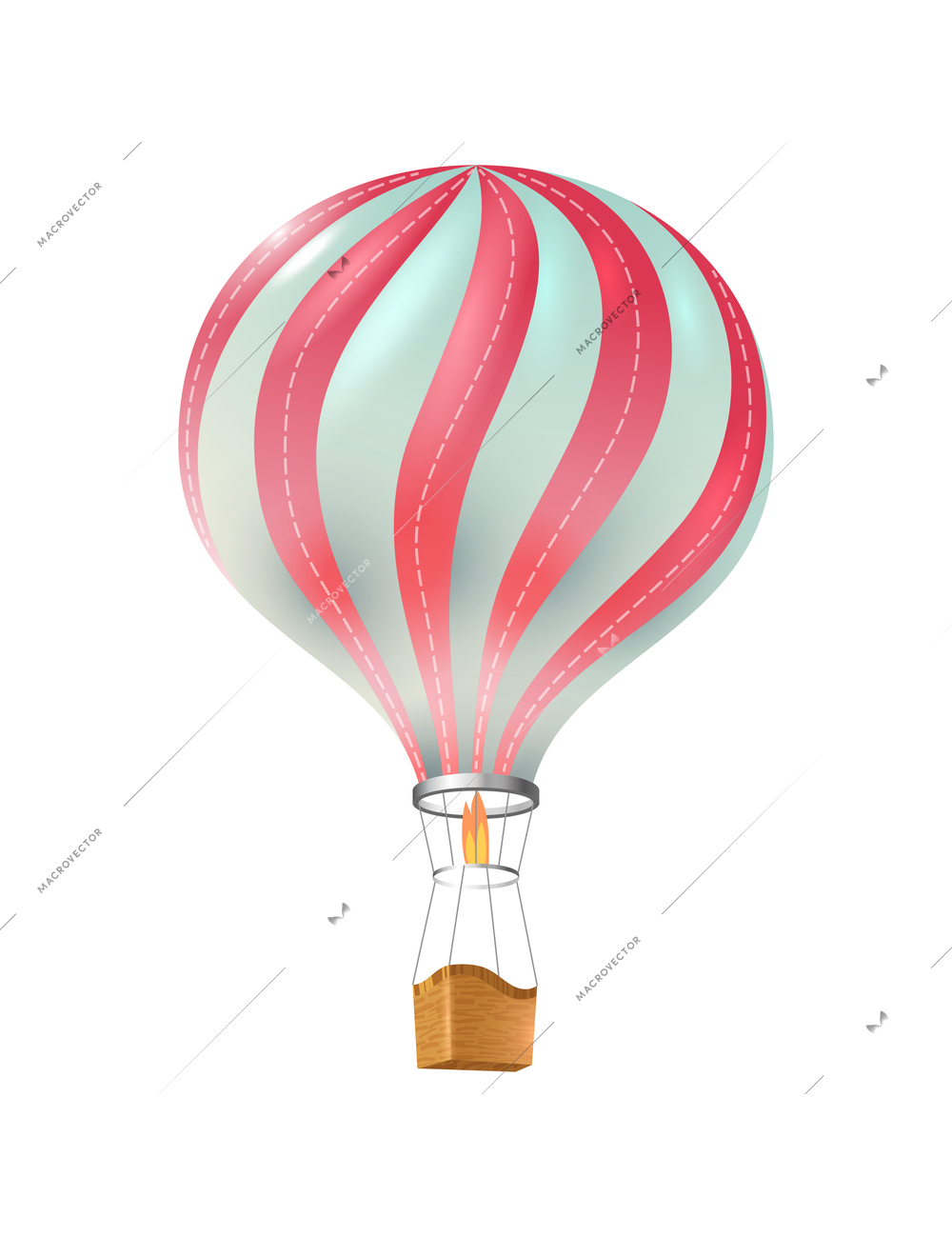 Realistic striped hot air balloon on white background vector illustration