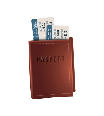 Realistic passport with plane tickets on white background vector illustration