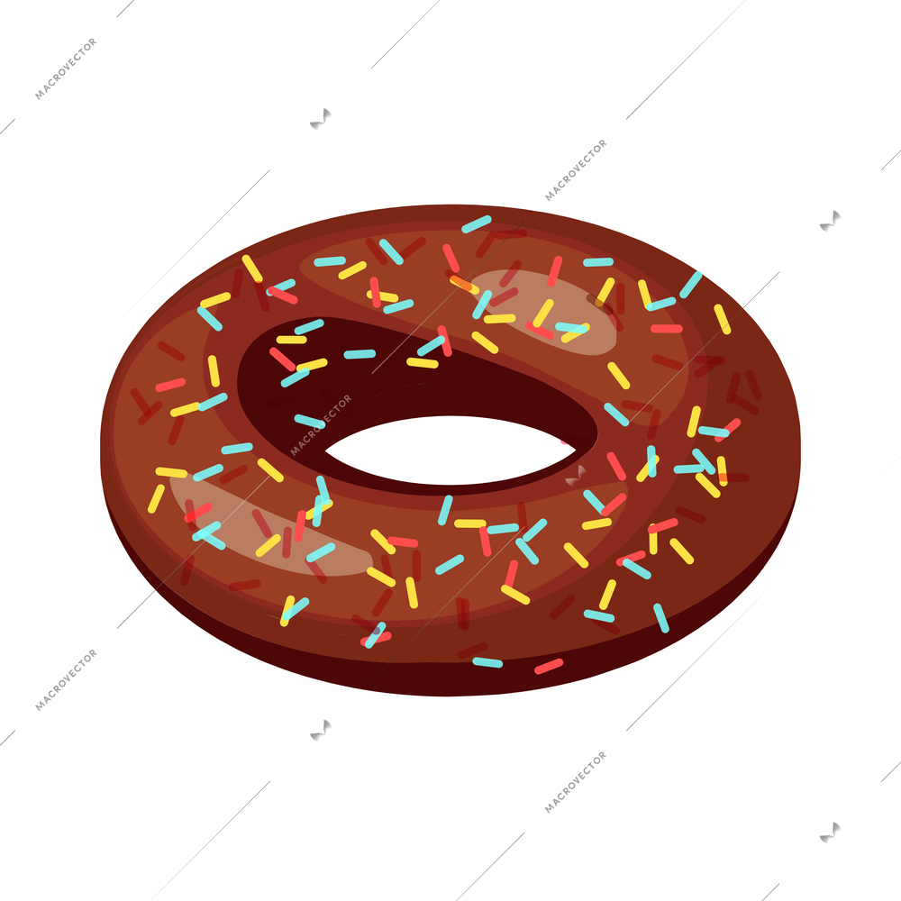 Chocolate topping donut isometric icon vector illustration
