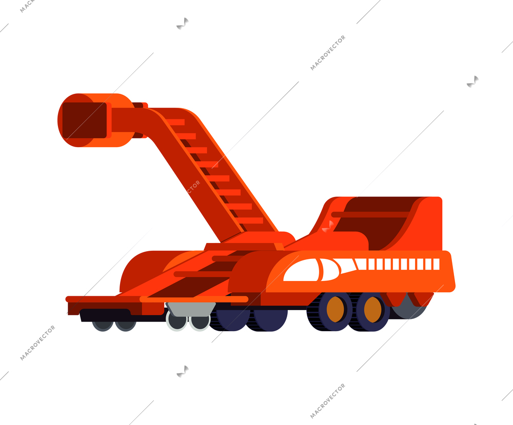 Flat red potato harvester machine on white background vector illustration