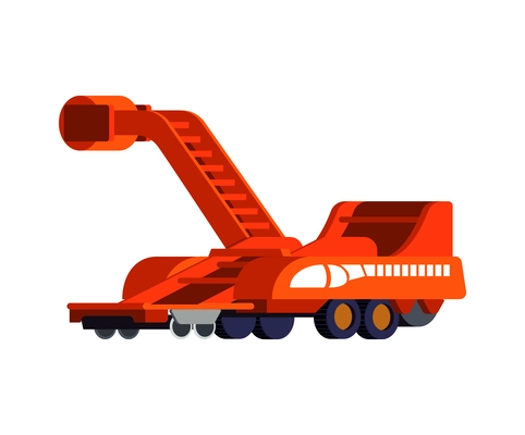 Flat red potato harvester machine on white background vector illustration