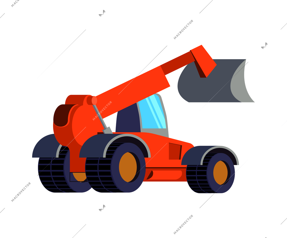 Flat red excavator icon vector illustration