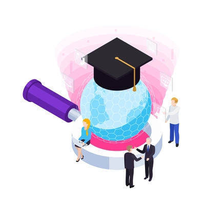 Elearning online training education virtual library distant tutors and students isometric concept 3d vector illustration