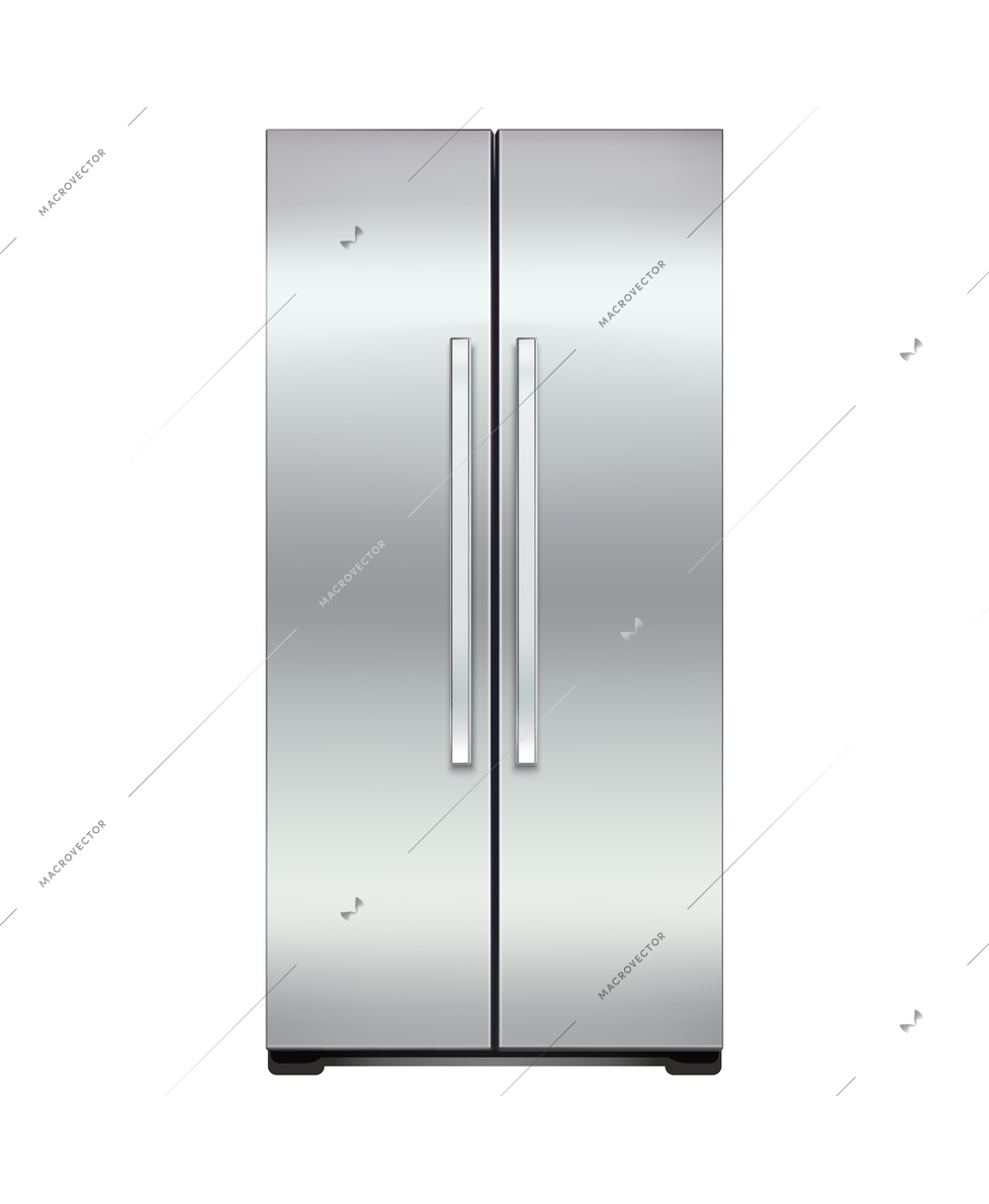 Modern two door refrigerator front view on white background realistic vector illustration