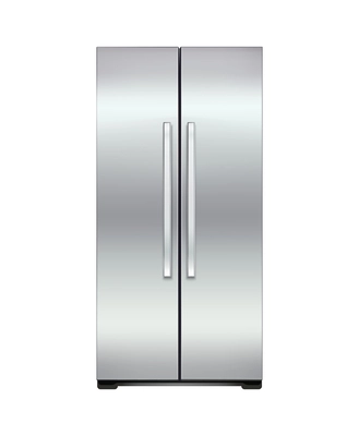 Modern two door refrigerator front view on white background realistic vector illustration