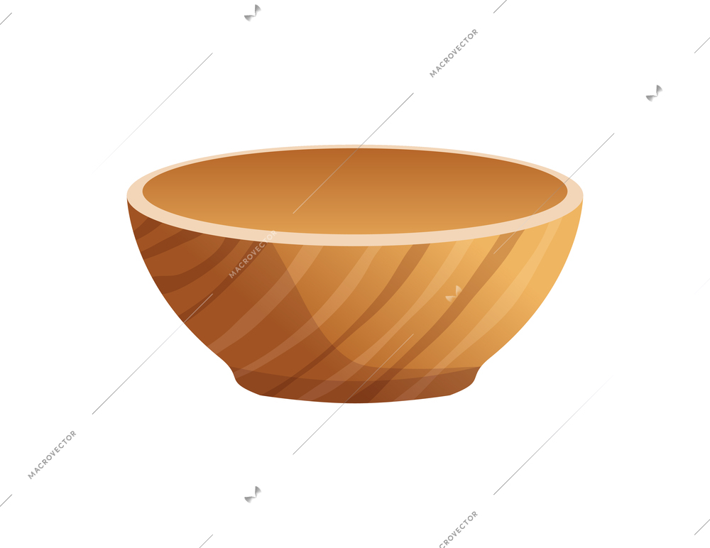 Empty wooden bowl side view flat vector illustration