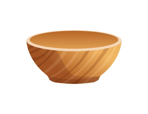 Empty wooden bowl side view flat vector illustration