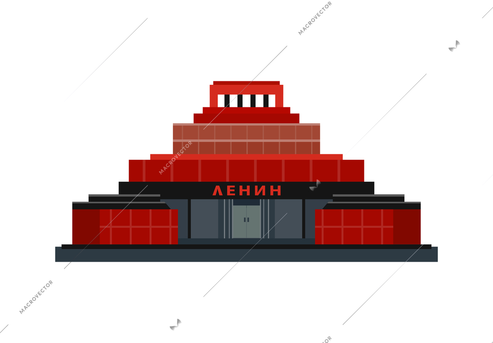 Lenin mausoleum building moscow landmark front view flat vector illustration