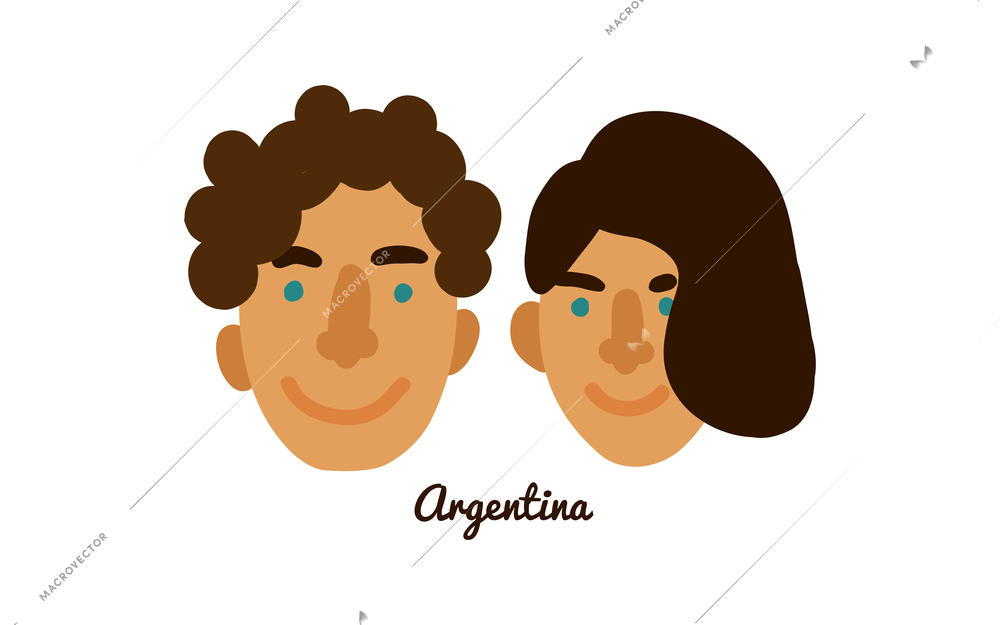 Two flat male and female human faces from argentina vector illustration