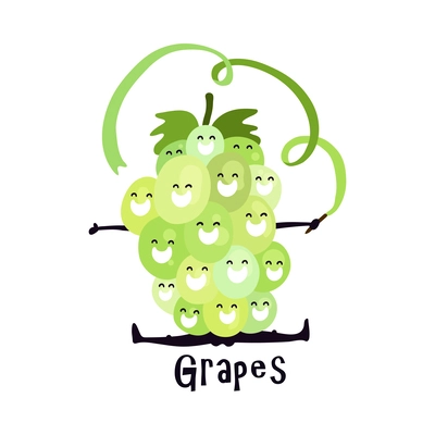 Funny cartoon grapes character doing sport splits rhythmic gymnastics vector illustration