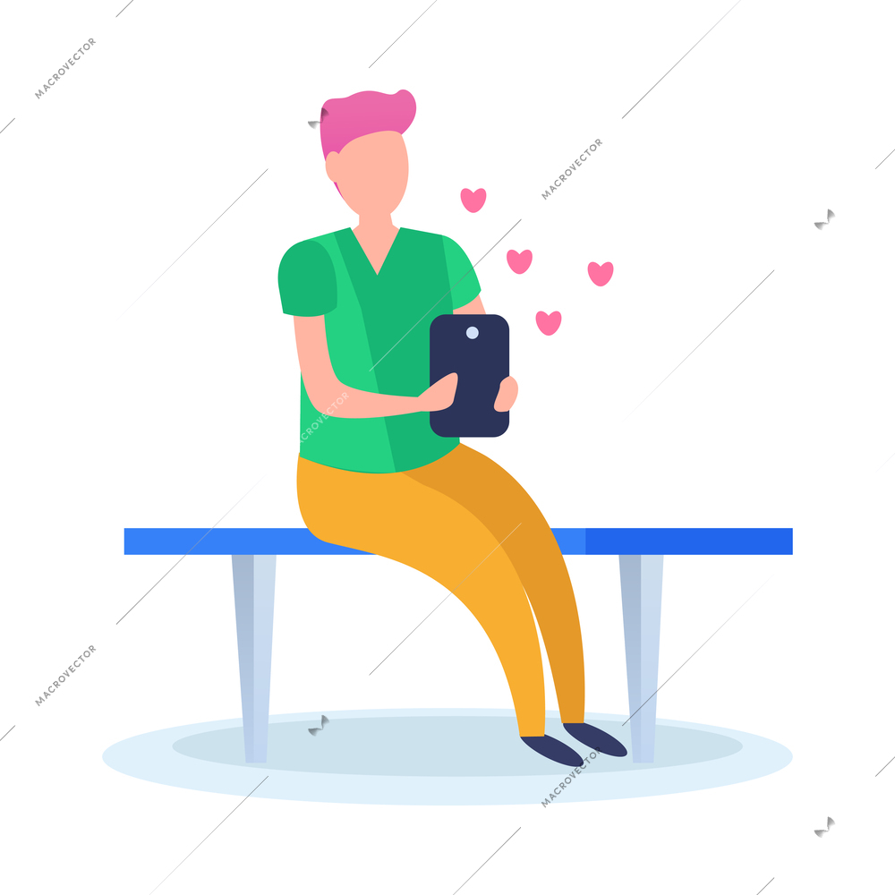Man communicating with woman using smartphone dating app flat vector illustration