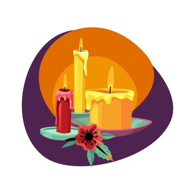 Dead day celebration flat composition with burning candles and flower vector illustration