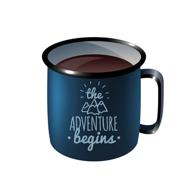 Realistic blue mug of coffee with text vector illustration