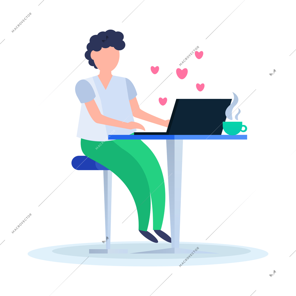Flat human character chatting on dating website vector illustration