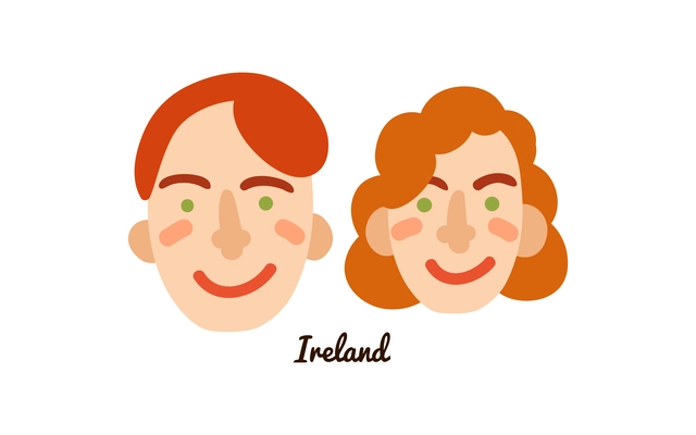 Two flat male and female human faces from ireland vector illustration