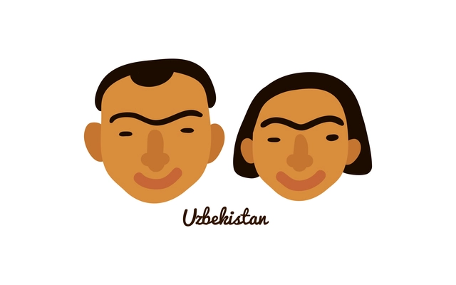 Two flat male and female human faces from uzbekistan vector illustration