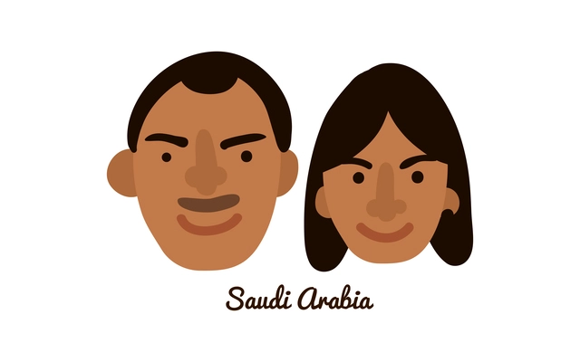 Two flat male and female human faces from saudi arabia vector illustration