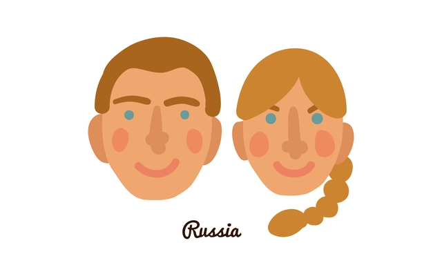 Two flat male and female human faces from russia vector illustration