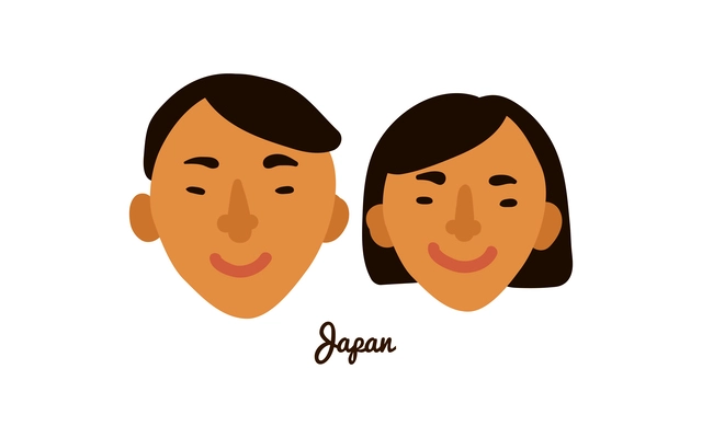 Two flat male and female human faces from japan vector illustration