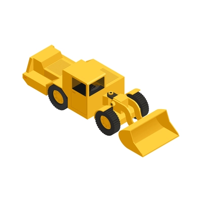 Isometric mining machinery coal industry icon with yellow excavator 3d vector illustration