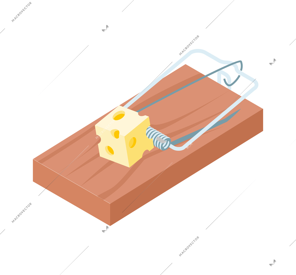 Isometric mouse trap with piece of cheese icon vector illustration