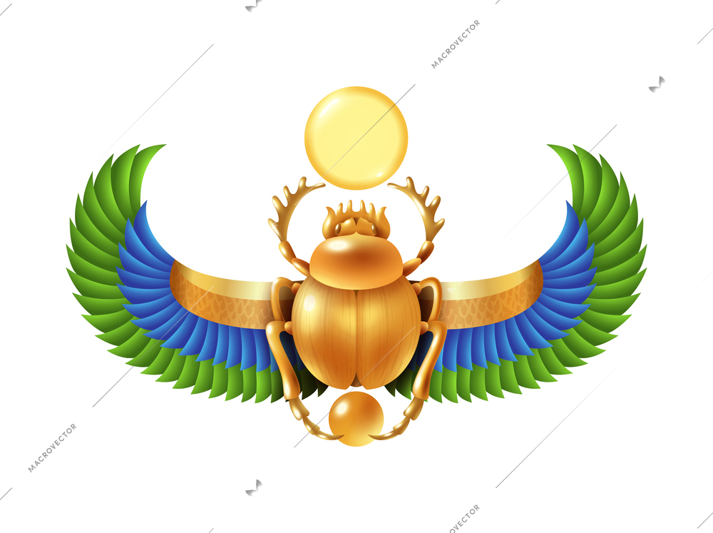 Cartoon golden egyptian scarab with wings vector illustration