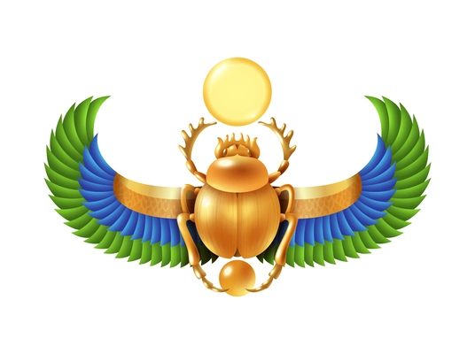 Cartoon golden egyptian scarab with wings vector illustration