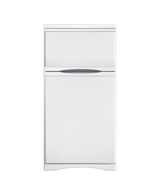 Realistic top freezer fridge front view on white background vector illustration