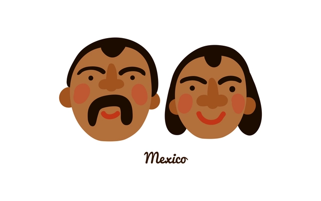Two flat male and female human faces from mexico vector illustration