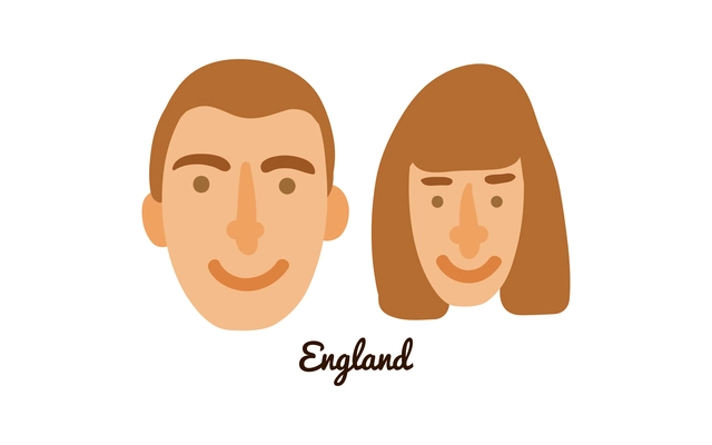 Two flat male and female human faces from england vector illustration