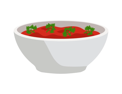 White bowl of borsch with parsley flat icon vector illustration